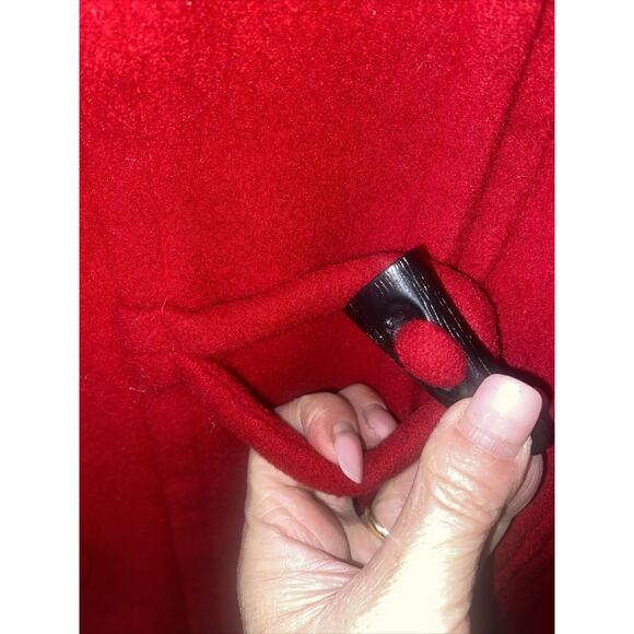 Vtg 80s American Bazaar Women's Red Lined Button Front Trench Pea Coat Large - Picture 5 of 10